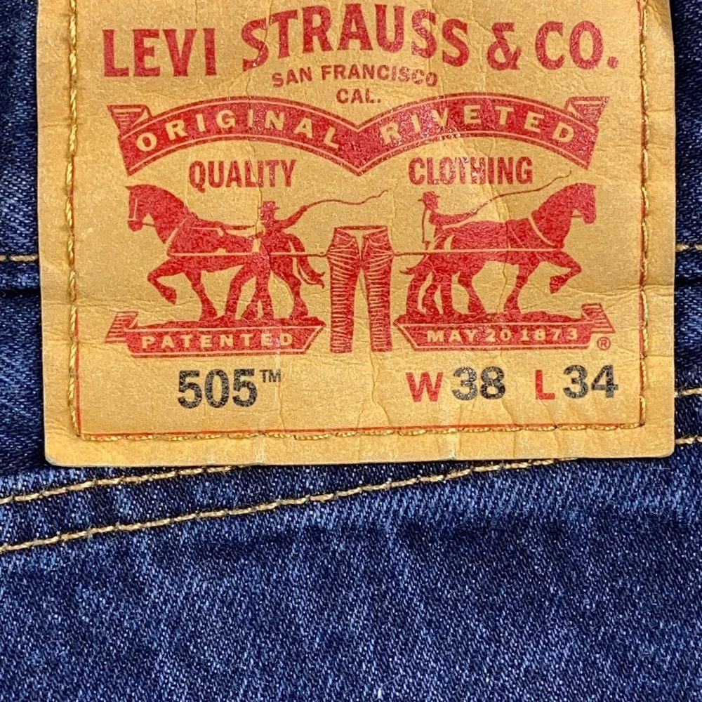Levi's 505 Regular Fit Jeans Men's 38x33 Blue Denim Dark Wash Straight Leg